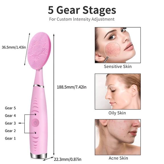 ACDANC Sonic Facial Cleansing Brush Waterproof Silicone Face Scrubber with 5 Speeds