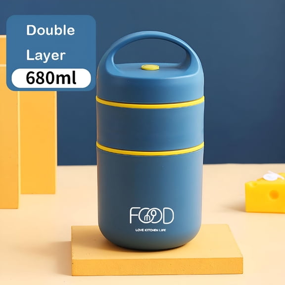 ACDANC Soup Containers Thermos 2-Tier Double Wall Vacuum Insulated Stainless Steel Lunch Thermos Thermal Containers Keeps Food Hot Cold 2 layer dark blue