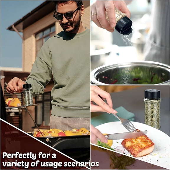 ACDANC Spice Jars With Label 10Pcs 3.4Oz/100Ml Plastic Bottles Set Empty Seasoning Containers With Black Cap Clear Reusable Containers Jars For Herbs Powders