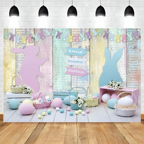 ACDANC Spring Easter Backdrop Rabbit Eggs Wooden Wall Flowers Photography Background Bunnies Flag Party Newborn Portrait Photo Booth
