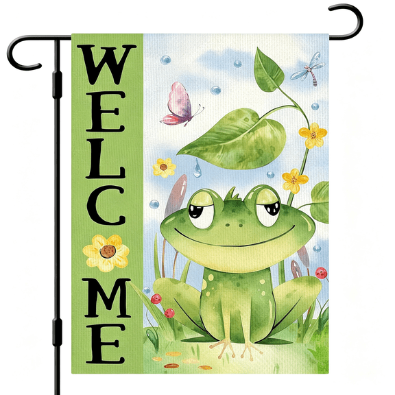ACDANC Spring Summer Frog Garden Flag 1218In Double Sided Vertical Burlap Farmhouse Welcome Yard Flag Seasonal Outdoor Decor Frog Garden Flag