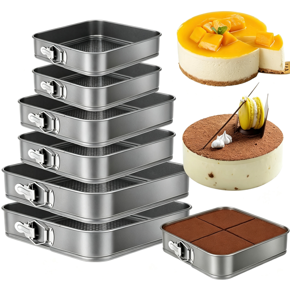 ACDANC Springform Cake Pan Set of 6 (9.5,10.2,11 Inch 3 Sizes) Square Leakproof Nonstick Cheesecake Pans with Removable Bottom Carbon Steel Bakeware for Cheesecake Wedding Cake Pizza and Quiches