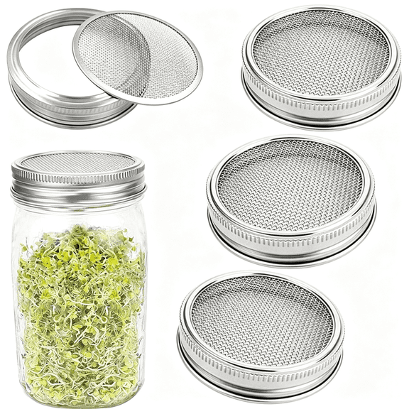 ACDANC Sprouting Lids Sprouts Growing Kit for Wide Mouth Mason Jar Mesh Lid - 4 Pack Metal Fine Stainless Steel Screen Sprout Jars Lids Plant Seed Germination