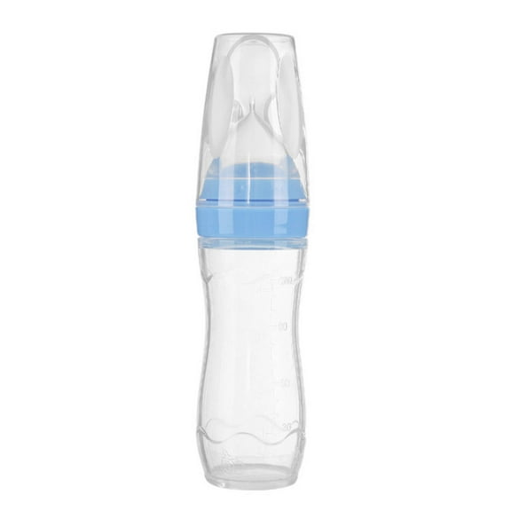 ACDANC Squeeze Feeder with Spoon BPA-Free Silicone Material Baby Spoon Bottle Squeeze-to-Feed Design Infant Solid Food Feeder Blue