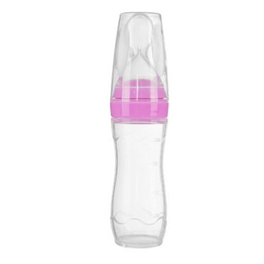 ACDANC Squeeze Feeder with Spoon BPA-Free Silicone Material Baby Spoon Bottle Squeeze-to-Feed Design Infant Solid Food Feeder Pink