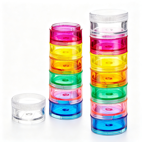 ACDANC Stackable Pill Organizer 2 Pack 7 Day Weekly Pill Box Tower Twist Lock Compartments Bpa-Free Travel Medicine Holder Vitamin Dispenser Compact Portable Case Rainbow Colored