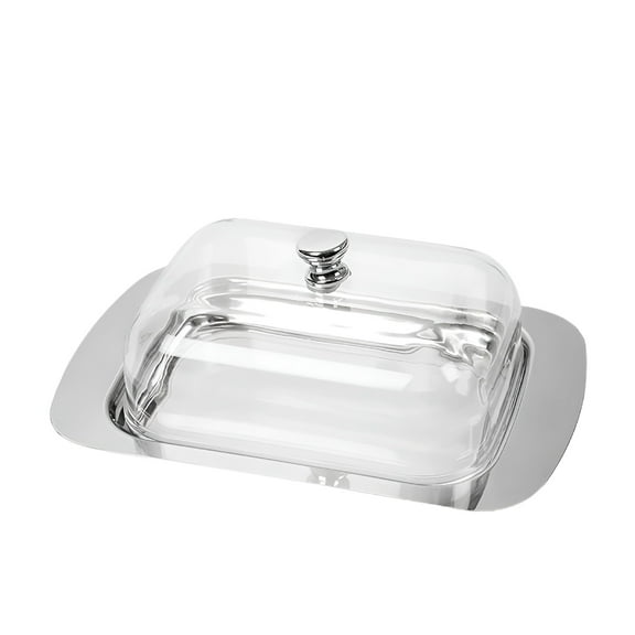 ACDANC Stainless Steel Butter Dish with Lid - Farmhouse Style Butter Keeper for Countertop,Crystal Clear Cover Shows Contents,Holds 2 Sticks Butter or Block Cheese,Dishwasher Safe