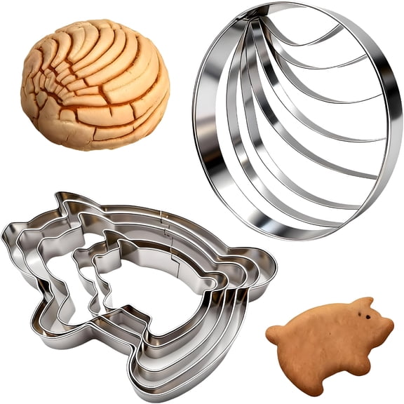 ACDANC Stainless Steel Concha & Marranito Pastry Stamp Set Traditional Mexican Baking Tools for Sweet Bread,Cookies,And Creative Pastries (2Pcs)