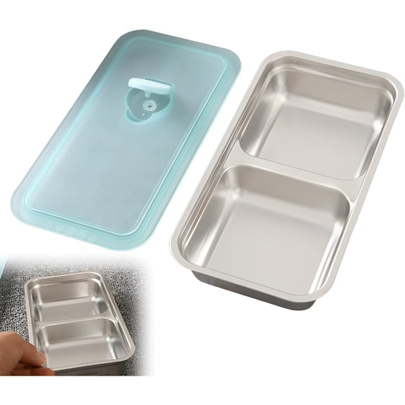 ACDANC Stainless Steel Double Compartment Snack Containers with Lids,450ml Leak-Proof Reusable Food Containers,Dishwasher-Safe for Camping,Travel,Meal Prep & Dips