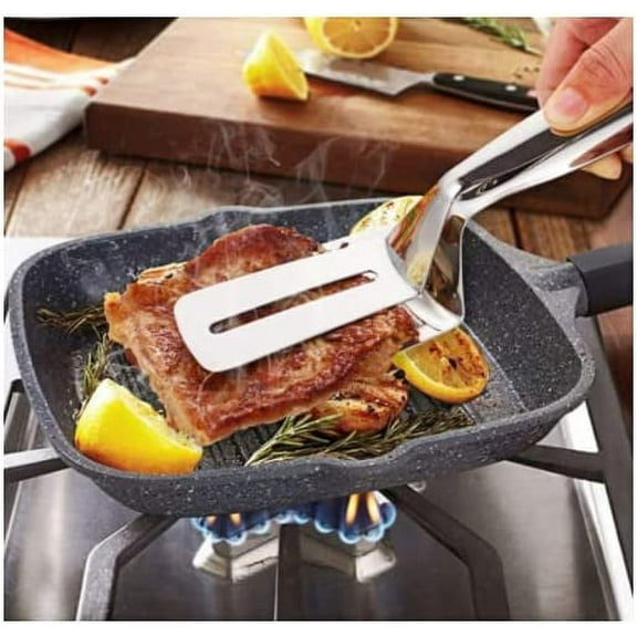 ACDANC Stainless Steel Double Sided Spatula,Frying Turner,Barbecue Tools,Kitchen Tools,Flipping Clip/Steak Tong/Food Clamp,(Approx. 10"es),Pack of 1