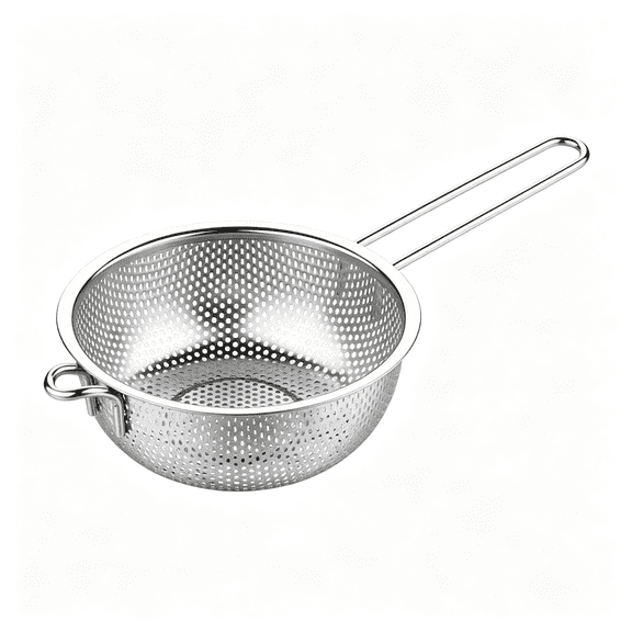 ACDANC Stainless Steel Fine Mesh Colander with Long Handle,6-Inch Metal Colander Stainless Steel,Micro-Perforated Food Strainer with Resting Feet for Fried Food,Vegetables,Fruit(Silver)