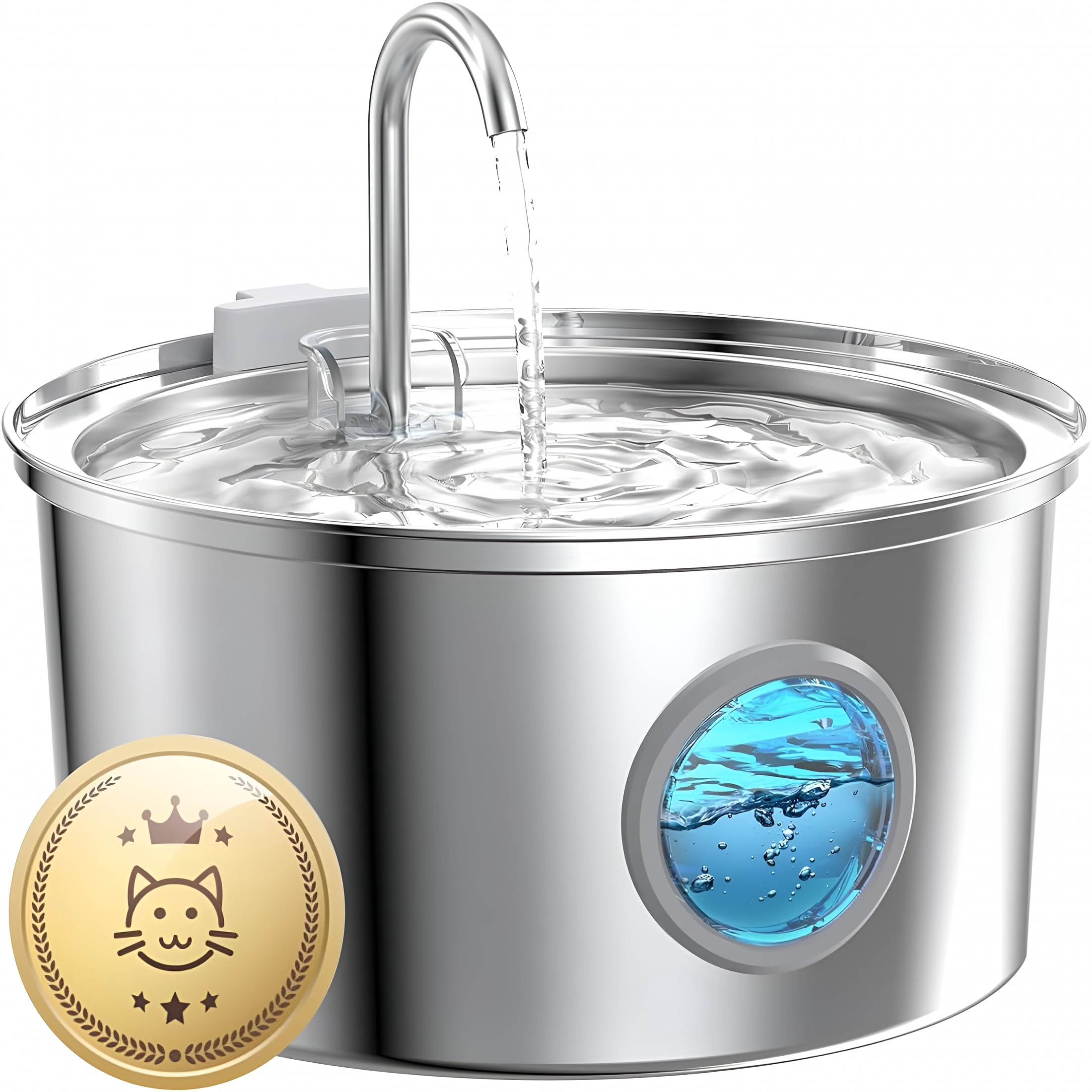 ACDANC Stainless Steel Pet Water Fountain: 108Oz/3.2L Cat Fountains with Led Light - Metal Bowl