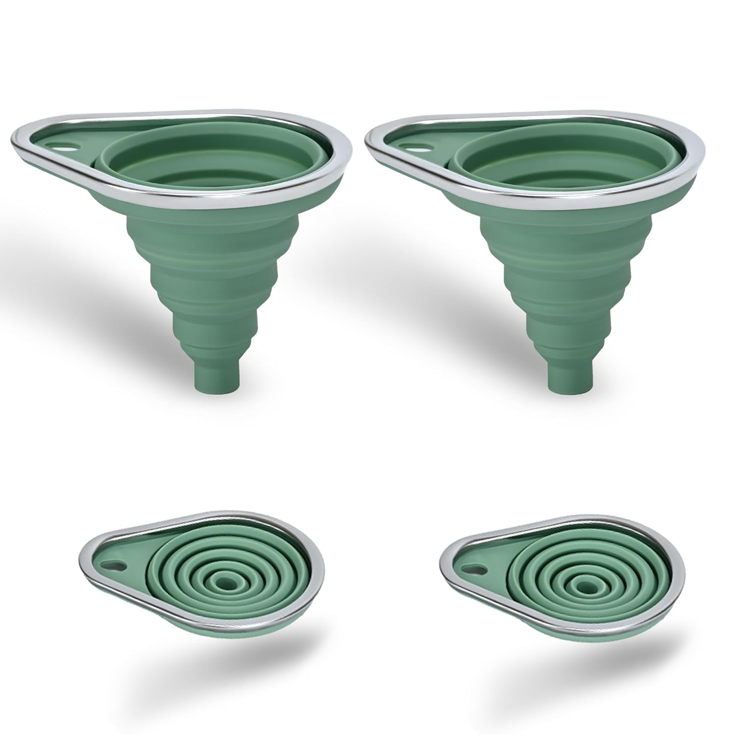 ACDANC Stainless Steel Rim Small Silicone Collapsible Funnel Set,2 Pack ...