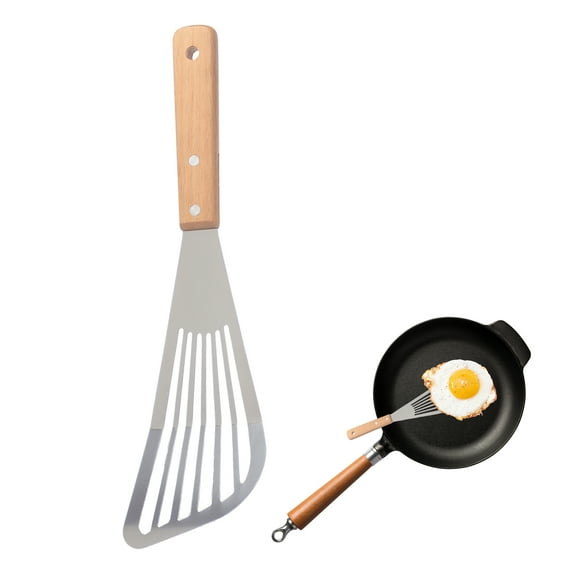 ACDANC Stainless Steel Spatula,Beech Wood Handle Stainless Steel Cooking Utensils,Comfortable Heat Resistant Grip Metal Spatulas for Kitchen Use,S,12.6*3.74*0.79in
