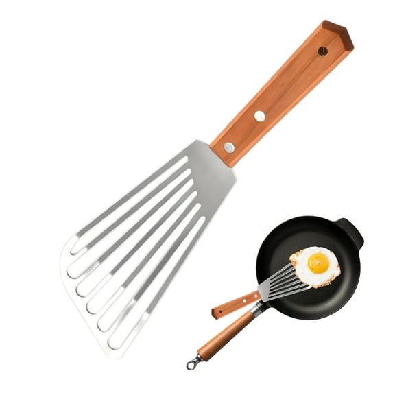 ACDANC Stainless Steel Spatula,Stainless Steel Slotted Fish Spatula,Heat Resistant Wooden Handle Metal Spatula,1,10.83*3.23*0.79in
