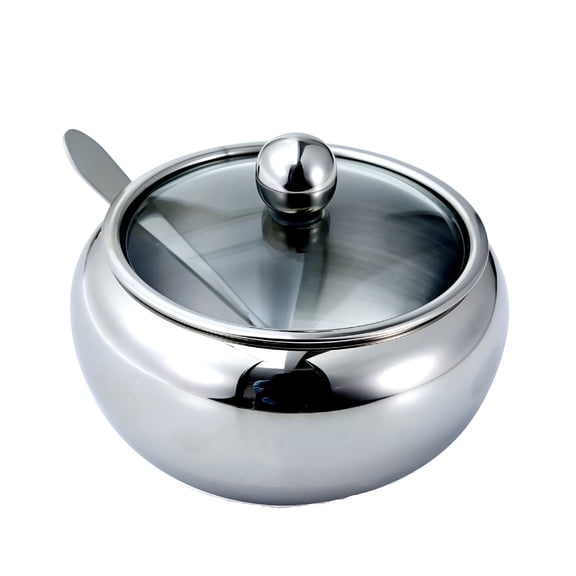 ACDANC Stainless Steel Sugar Bowl,Sugar Bowl with Glass Lid and Spoon,Sugar Container with Lid,for Salt,Coffee,Dishwasher Safe