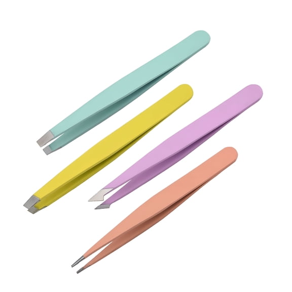 ACDANC Stainless Steel Tweezers Set, 4 Pieces Professional Eyebrow Plucking Tweezers for Women and Men, Precision Tweezers Set for Ingrown Hair Remove and Splinter, Tick Remover, Multicolor