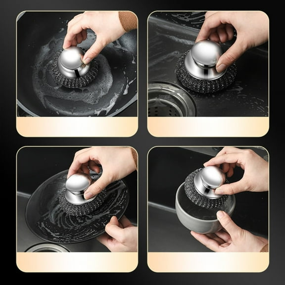 ACDANC Steel Wool Scrubber,Upgraded Stainless Steel Wool Scrubber with Handle,Detachable Metal Steel Scrubber Wool Pads for Cleaning Dishes,Iron Pots,Stoves,Wash Sink