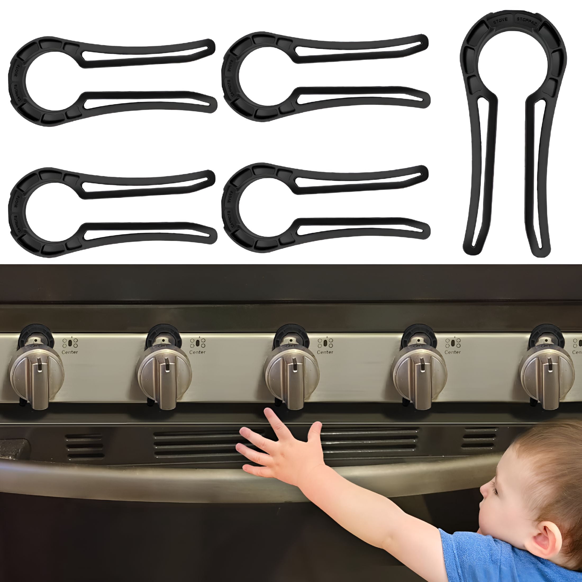 ACDANC Stove Knob Lock for Child Safety and Proofing (5 Pack), Oven Knob Safety Covers for Kids and Pets (Grey)
