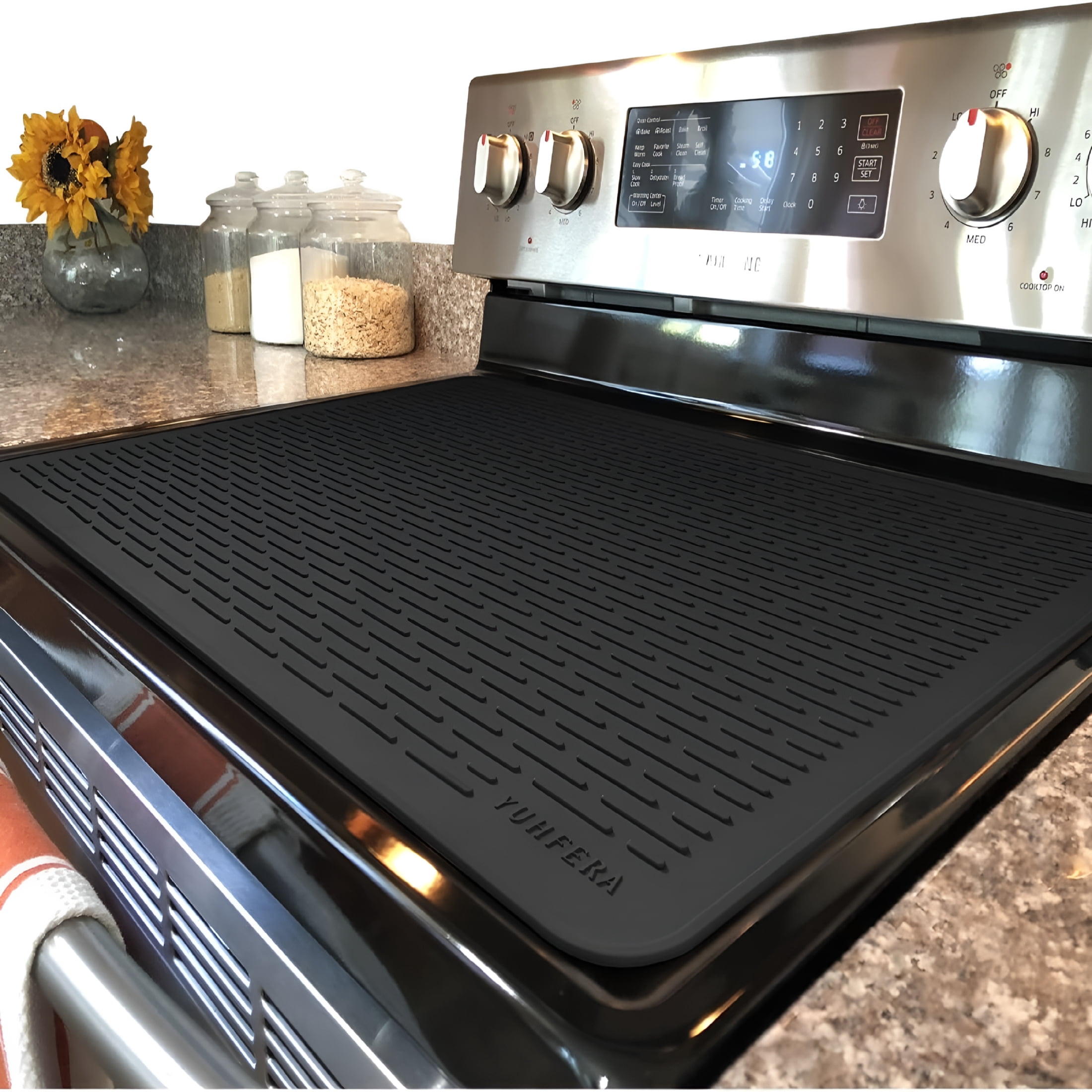 ACDANC Stove Top Cover for Electric Stove-Silicone Stove Mat for Glass Top,Glass Cooktop Protector for Kitchen,Multi-Functional Oven Covers for Electric Stove (Black,28 X 20)