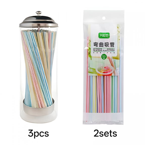 ACDANC Straw Holder Dispenser 100 Pcs Straws Includ-Clear Glass Drinking Straw Container with Lid for Counter