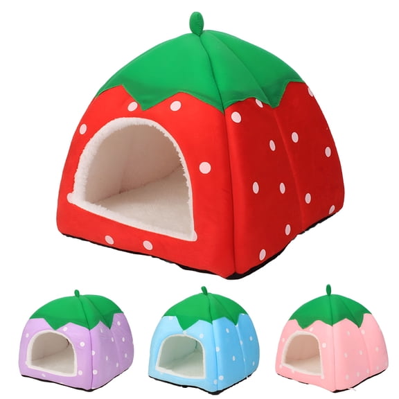 ACDANC Strawberry Hamster House Guinea Pig Hideout Small Animal Bed Dwarf Rabbit Chinchilla Hedgehog Ferret Hideaway Hide Hut Cage Accessories for Autumn Winter