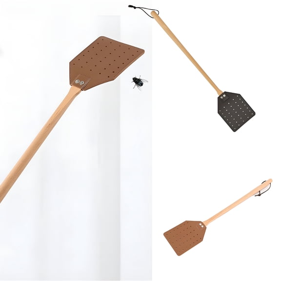 ACDANC Sturdy Leather Fly Swatter For Indoors Heavy Duty Flyswatter With Wooden Handle Fly Swatters With Hanging Rope