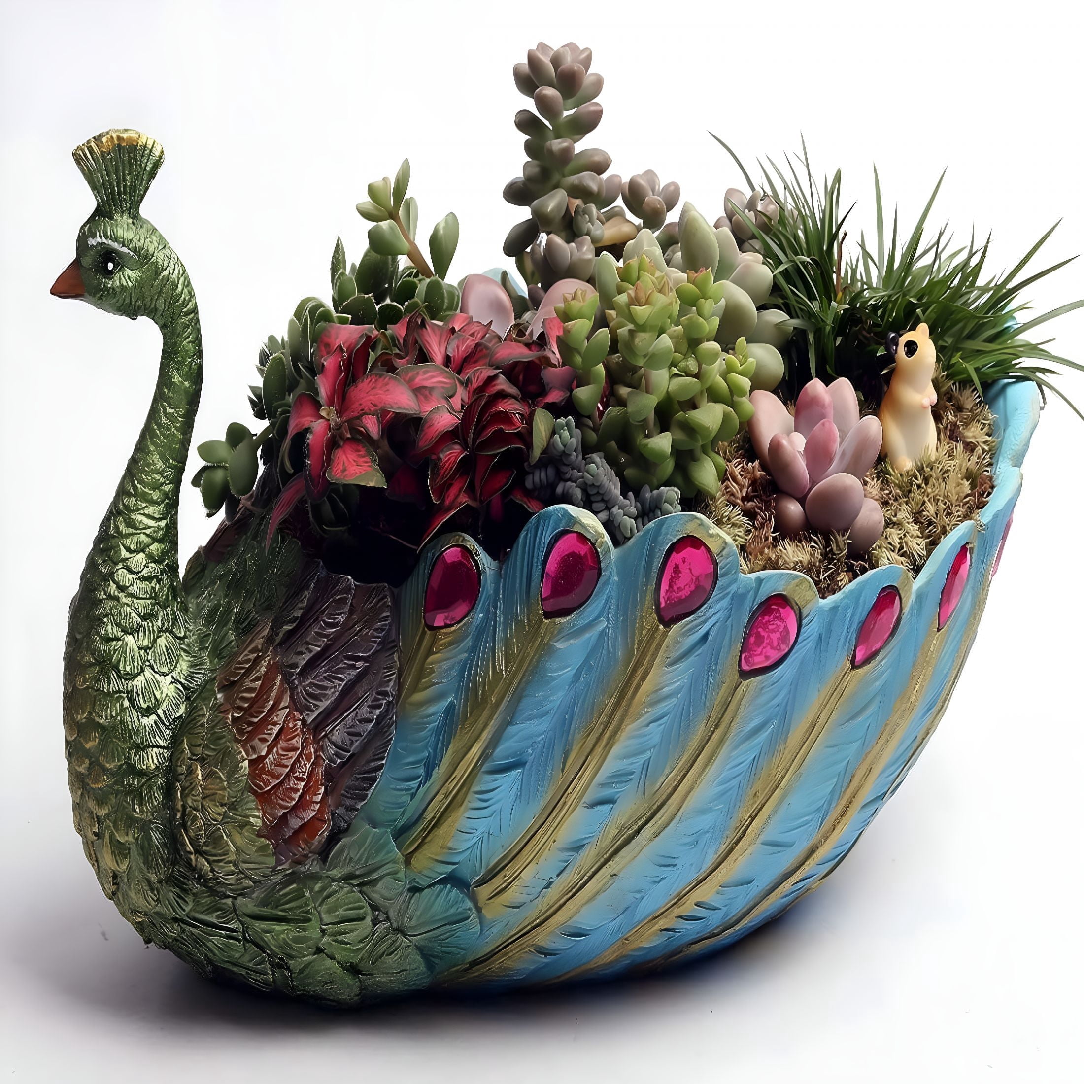 ACDANC Succulents Planter Plants Pot Handmade 9.4 Inch Peacock Pot Resin Base Large Flowers Pot/Succulent Cactus Pots/Container/with Hole for Home Garden Office Desktop Decoration