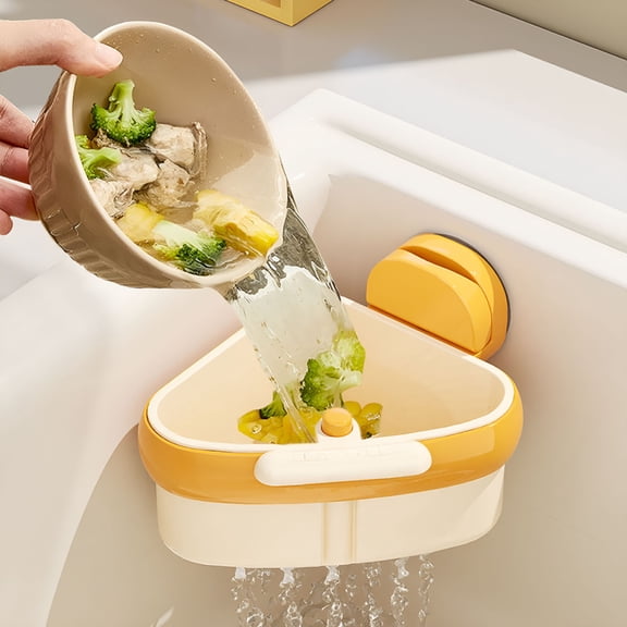 ACDANC Suction Cup Sink Corner Rack,Quick-Drain Self-Cleaning Sink Strainer Basket,Food Waste Catcher for Kitchen Sink