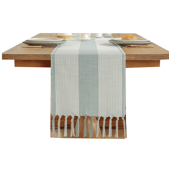 ACDANC Table Runner Rustic Farmhouse Style Table Runner with Stripe Design Washable Boho Thick Burlap Linen for Dining Table Centerpiece Decor Blue