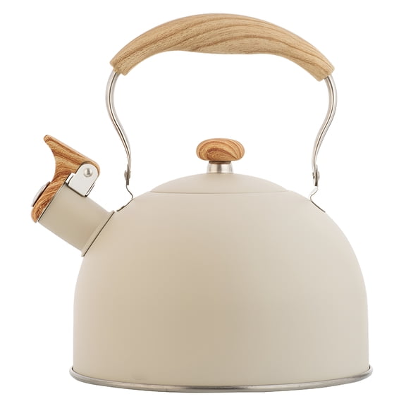 ACDANC Tea Kettle for Stove Top,2.5 Quart Whistling Tea Kettle,With Food Grade Stainless Steel and Wood Pattern Folding Handle,Creamy White