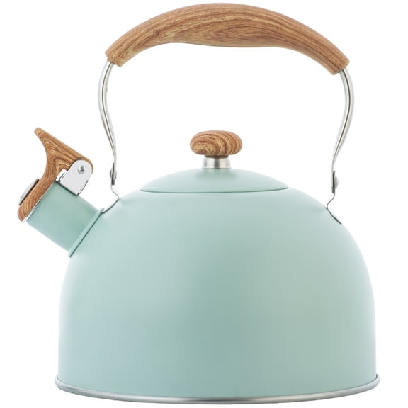 ACDANC Tea Kettle for Stove Top,2.5 Quart Whistling Tea Kettle,With Food Grade Stainless Steel and Wood Pattern Folding Handle,Turquoise