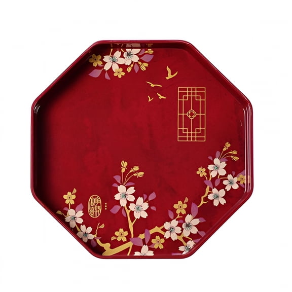 ACDANC Tea Tray Chinese Style Washable Melamine Flower Pattern Table Serving Tray for Kitchen
