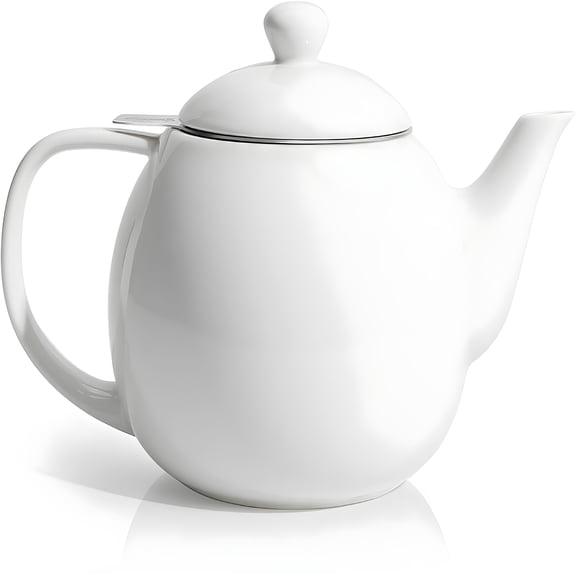 ACDANC Teapots for Tea,27 Oz Porcelain Teapot with Removable Stainless Steel Infuser,White