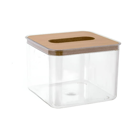 ACDANC Tissue Box Cover Holder,Modern Transparent Rectangular/Square/Round Bamboo Facial Tissues Dispenser for Bathroom,Bedroom,Living Room