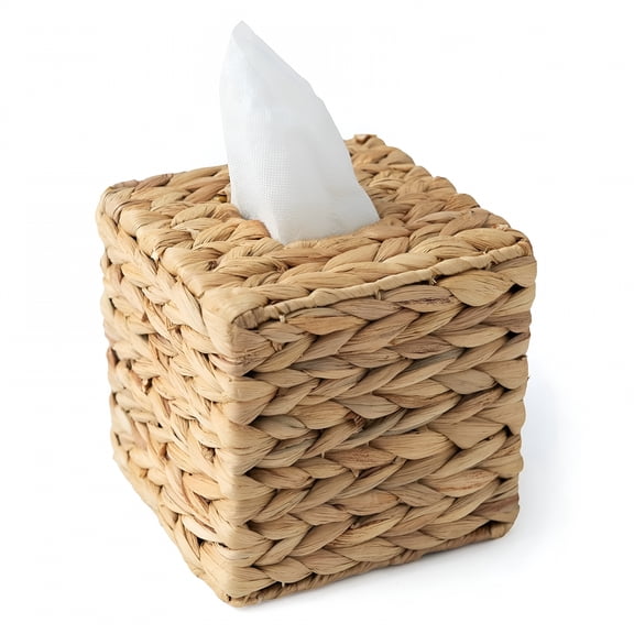 ACDANC Tissue Box Holder,Square Wicker Tissue Box Holder,Hand Woven Napkin Box,for Bathroom Bedroom Office Table Desk Night Stand,Boho Decorative Square Tissue Box Cover