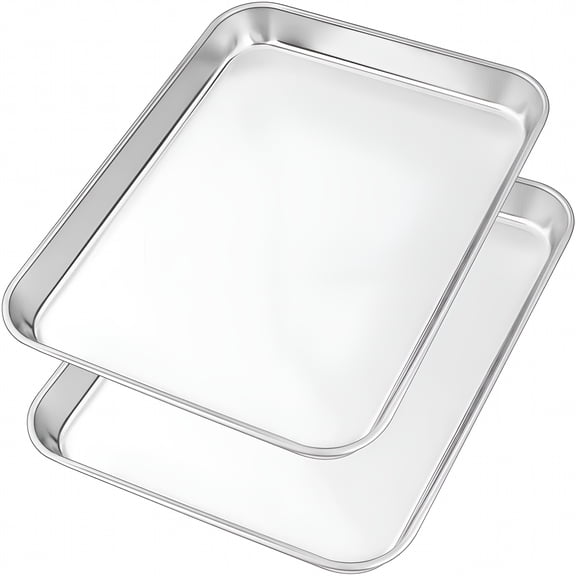 ACDANC Toaster Oven Pans Set of 2,Stainless Steel Toaster Oven Tray Rectangle Size 10 x 8 x 1",Rust Free&Deep Edge,Thick&Sturdy,Easy Clean&Dishwasher Safe