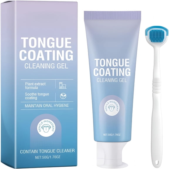 ACDANC Tongue Cleaner Gel with Brush,Fresh Breath Oral Care Kit,Daily Cleaning Gel for Tongue Coating Buildup,Peppermint & Spearmint,50G