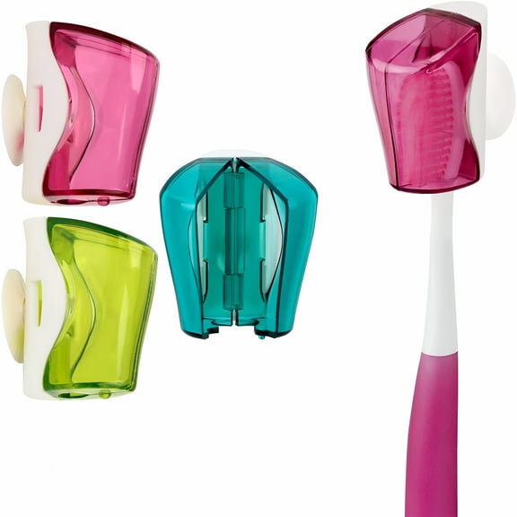 ACDANC Toothbrush Holder Case with Suction Cup,3 Pcs Wall Toothbrush Holder with Cover Case,Bathroom Toothbrush Holder for Kids and Adult,Random Color