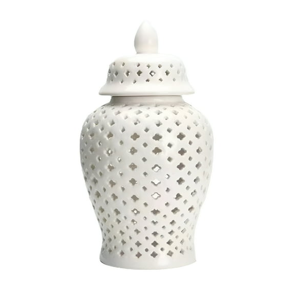 ACDANC Traditional Ceramic Ginger Jar Flower Vase Porcelain Storage Jar with Lid Oriental Ornament for Living Room Home Restaurant Decor Collection Ceramic Vase