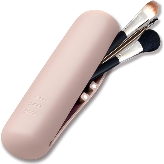 ACDANC Travel Makeup Brush Holder, Silicone Makeup Brush Organizer with Anti-Fall Out Zipper Closure, Large Makeup Brush Travel Case for Daily, Work or Gift-Khaki
