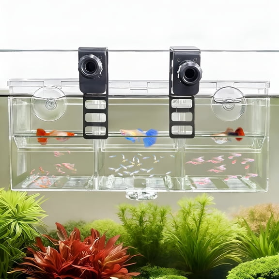 ACDANC Triple-Chamber Aquarium Fish Breeder & Isolation Box,Transparent Hatching Incubator Tank with Suction Cups & Hook,Nursery for Livebearer Guppy Fry Breeding and Betta Fish,Shrimp Quarantine