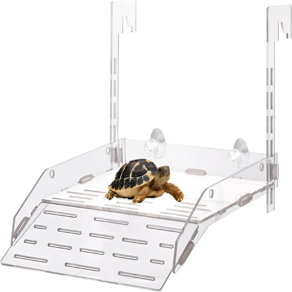 ACDANC Turtle Basking Platform with Suckers,Higher Fences Turtle Dock Floating,Fish Tank Decorations,Acrylic Hanging Turtle Terrace Ladder for Tortoise Resting