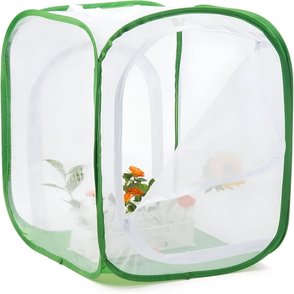 ACDANC Two Doors Monarch Butterfly Habitat,Insect Mesh Cage,Caterpillar Enclosure Terrarium Pop-Up (15.7 X 15.7 X 24 Inches)