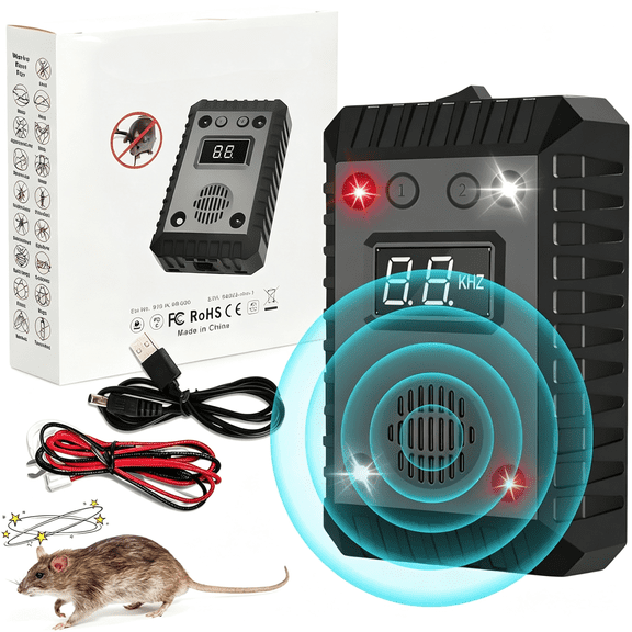 ACDANC Ultrasonic Rodent Repellent Car Engines Battery Operated Plug Mouse Repellent Led Strobe Light under Hood Rat Mice Bat Squirrel Pest Deterrent Vehicle Garage Attic Indoor Outdoor