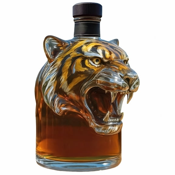 ACDANC Unique Design Glass Whiskey Bottle Tiger Shaped Whiskey Bottle 3D Decanter 300ml Glass Liquor Container for Home Bar Decor Gift for Whiskey Lovers Pet