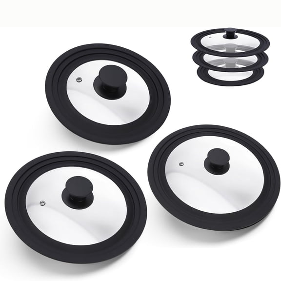 ACDANC Universal Glass Lid Replacement for Pots and Pans,3-Pack Silicone Rim Glass Lids for 6"\U201311" Cookware,Heat-Resistant,Bpa-Free,Dishwasher Safe,Fits Pots,Pans & Skillets