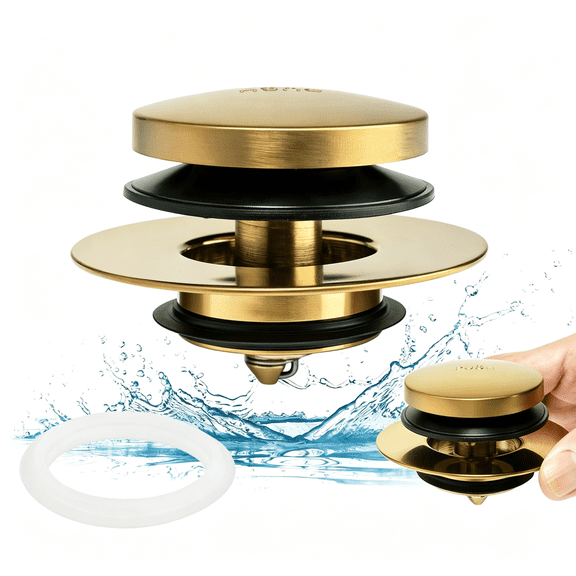 ACDANC Universal Tip Toe Bath Drain Stopper and Cover, Bathtub Drain Stopper, Replaces Lift and Turn, Tip-Toe and Trip Lever Drains for Tub, Ez Installation and Clearing (Brushed Gold)