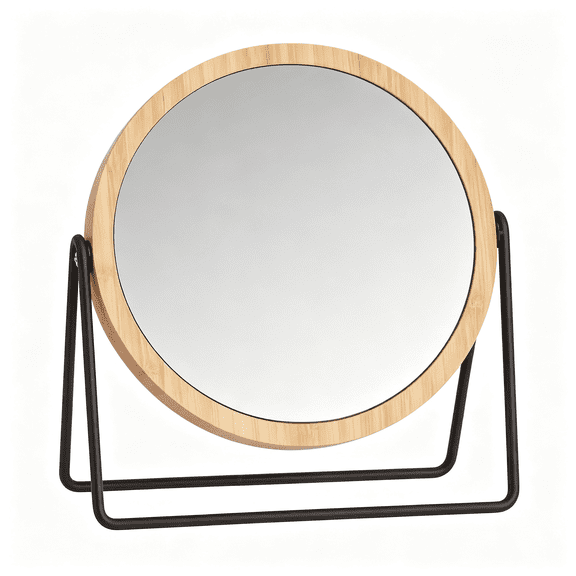 ACDANC Vanity Round Tabletop Mirror with Bamboo Rim,Double Sided Magnifying,360 Rotation,Black,Mirror for Desk 7.2"L X 2.87"W