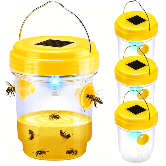 ACDANC Wasp Traps Outdoor Hanging, Solar Wasp Trap for Hunting Wasps, Bees, Hornets, Insects, Carpenter Bee Traps for Outside, Reusable Wasp Traps, Bee Killer and Wasp Catcher for Outside 4 Pack